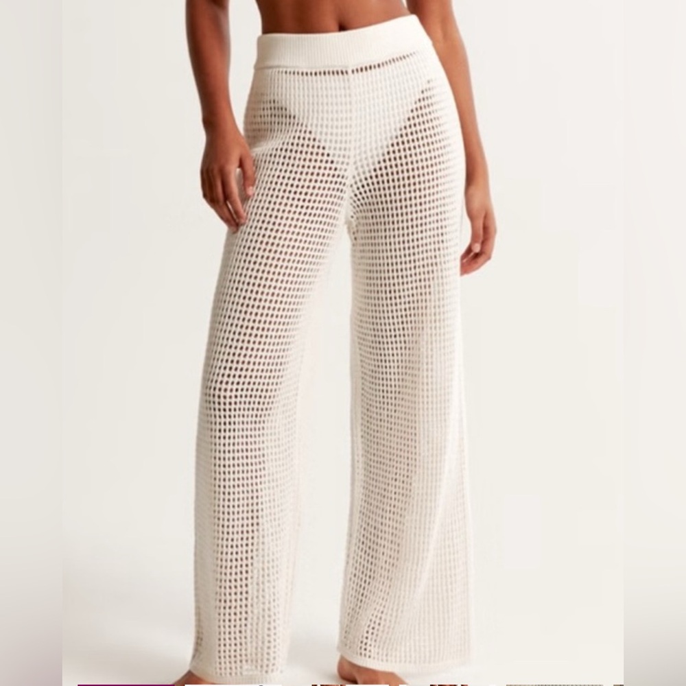 Abercrombie & Fitch Cream Crochet Wide-Leg Swim Coverup Pants